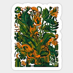 Green plant pattern retro style Sticker